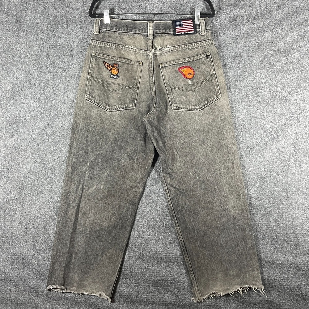 Y2K Beverly Hills Polo Club BHPC Baggy Skater Jeans Gray Wash Stained 34S *READ